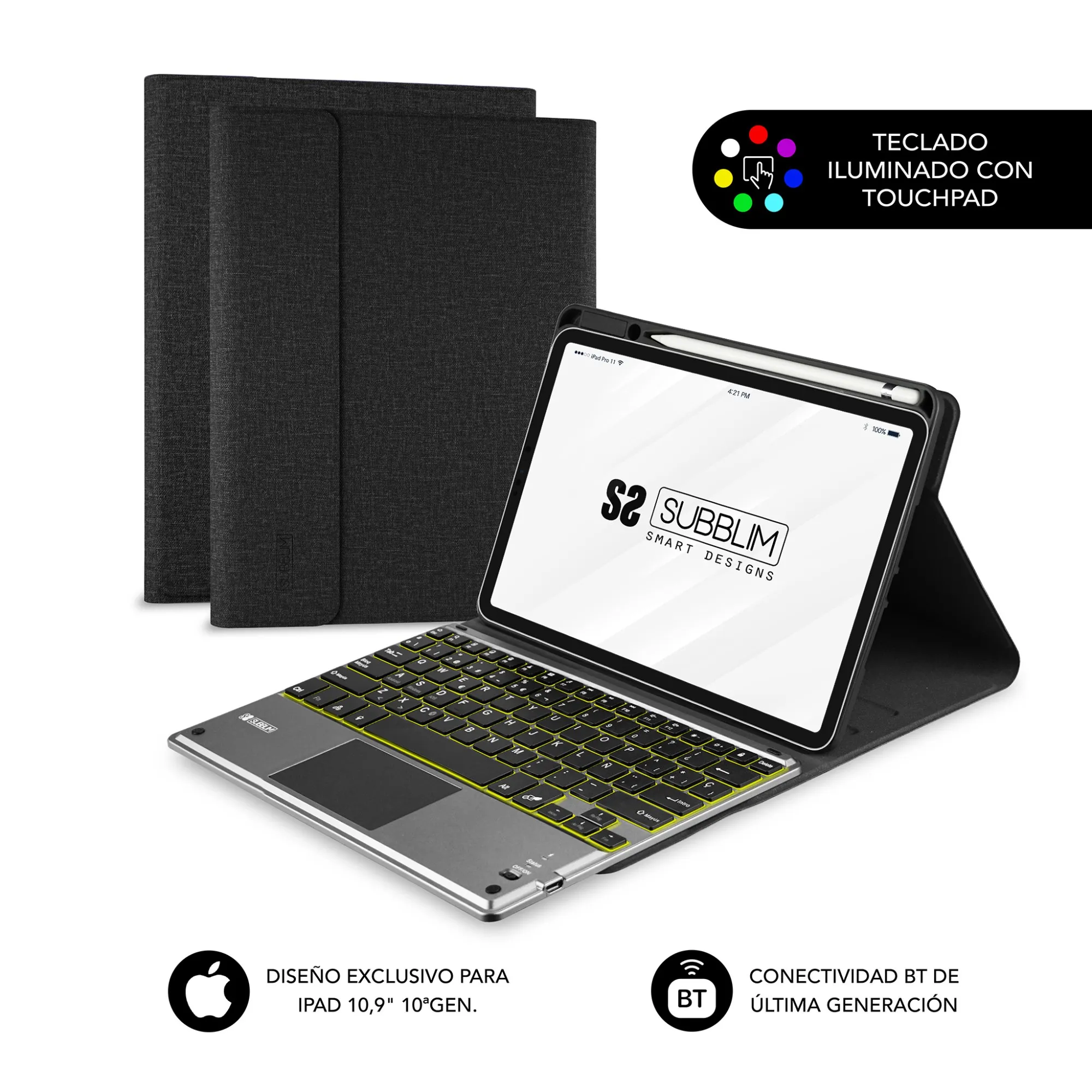 SUBBLIM Funda Tablet KEYTAB ProBT Touchpad Ipad 109/11 10a/11a Gen NEGRA