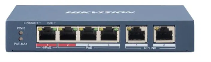 Hikvision Switch 10/100 Hi-Poe Metallico L2 Unmanaged 4 10/100M Rj45 Poe Ports 2 10/100M Rj45 Upl