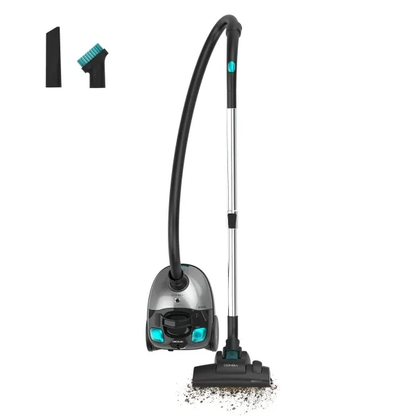 Aspirapolvere a traino Cecotec Conga Powerbag 2000 Compact Plus - 800W - Serbatoio da 2L - Filtrazione ad alta efficienza - Tubo telescopico regolabile - Raggio d'azione di 6 m - Nero e argento