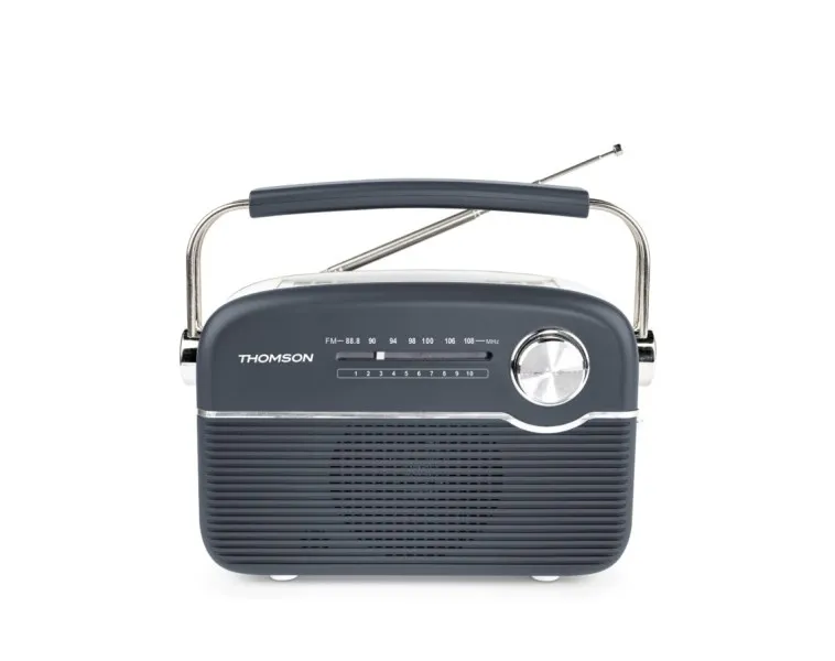 Radio portatile retrò Thomson RTS450BT - FM - Ricarica tramite energia solare o USB-C - Antenna telescopica - Bluetooth - Colore nero