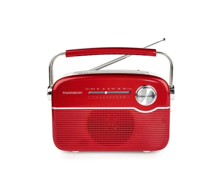 Radio solare portatile retrò Thomson RTS450BT - FM - Ricarica tramite energia solare o USB-C - Antenna telescopica - Bluetooth - Colore rosso
