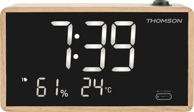 Radiosveglia Thomson con proiezione - Radio FM - Visualizzazione della temperatura interna - Angolo di proiezione regolabile - Colore legno