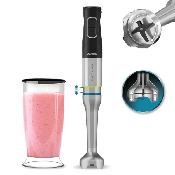 Frullatore a immersione Cecotec Katana da 12 litri - Potenza 1200 W - Lame in titanio - Funzione oscillante - 21 velocità - Protezione antispruzzo - Funzione turbo - Brocca da 800 ml con coperchio - Nero