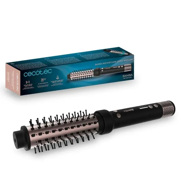 Spazzola lisciante 2 in 1 Cecotec Bamba InstantCare Curly AirFlow - 150W - Cilindro in ceramica da 30 mm - Testina rotante - Cavo girevole a 360° da 19 m - 2 impostazioni di temperatura - Nera