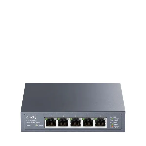 Switch RJ45 non gestito a 5 porte Cudy - Capacità di switching 25 Gbps - Indicatori LED - Funzione di sorveglianza IGMP - Prevenzione loop - 119x85x28 mm - Nero