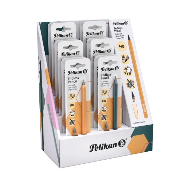 Custodia Pelikan con 12 matite Infinity - Corpo in alluminio - Permette di scrivere fino a 16 km senza temperarle - Cappuccio coordinato - Cancellabile - Colori assortiti