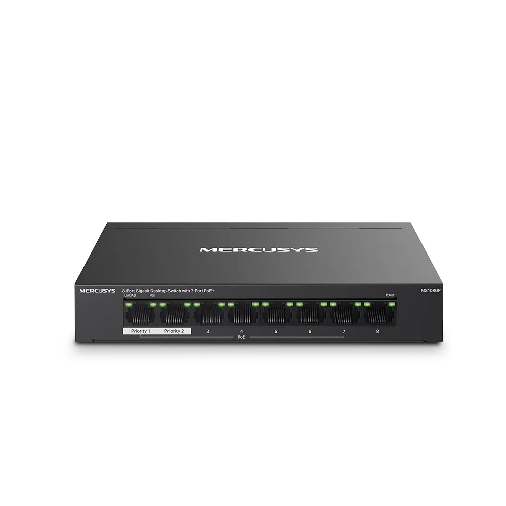 Mercusys MS108GP switch di rete Gestito Gigabit Ethernet (10/100/1000) Supporto Power over Ethernet (PoE) Nero