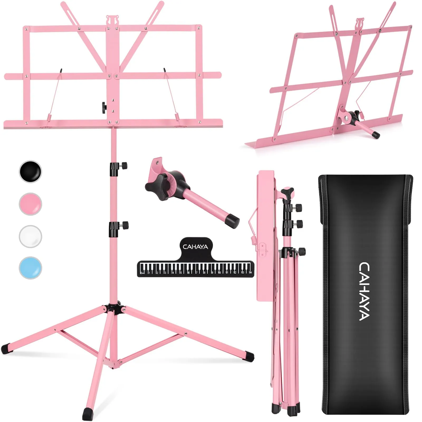 CAHAYA 2-in-1 Leggio Spartiti Musicali & Supporto da Tavolo per Libri Leggio Musicale Pieghevole Altezza Regolabile 70-138cm con Fermacarte per Spartito Musicale Colore Rosa Modello CY0204-1