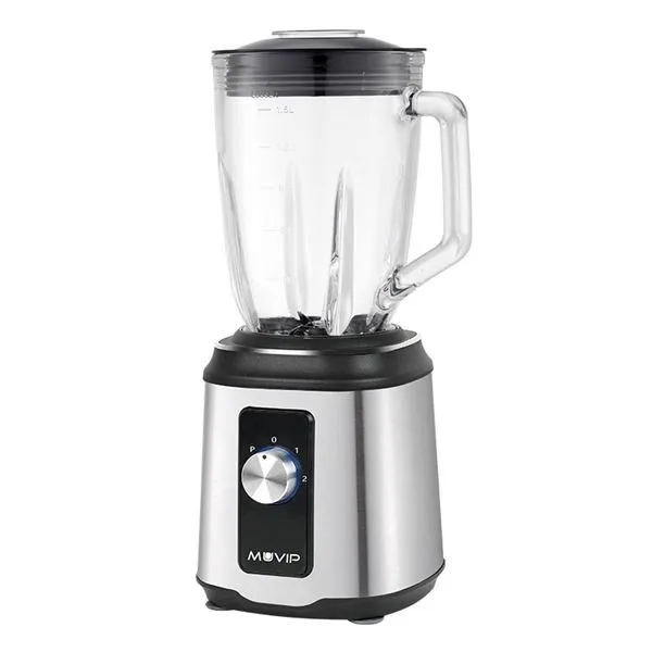 Frullatore Muvip da 1800 W e 15 l - 2 velocità - Funzione Pulse - Corpo in acciaio inossidabile - Lame seghettate con rivestimento in titanio