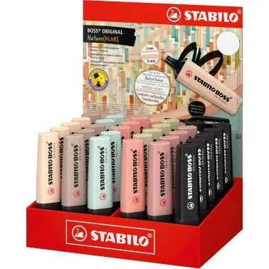 Stabilo Boss Naturecolors Display da 30 pennarelli - Linea tra 2 e 5 mm - Inchiostro a base d'acqua - Colori Terra di Siena Beige Ocra scuro Grigio caldo Verde fango Verde terra e Nero