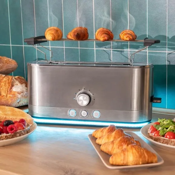 Tostapane Cecotec ShineandToast con fessura extra lunga - Potenza 1050W - Spia luminosa - Fessura larga fino a 38 cm - Finitura in acciaio inox - Scalda panini - 7 livelli di doratura