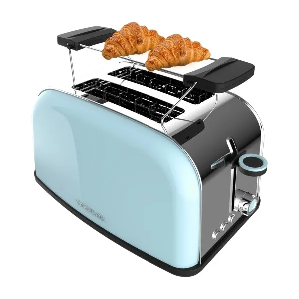 Tostapane Cecotec Toastin' Time 850 a doppia fessura - 850W - Fessure larghe - Acciaio inossidabile - Autocentrante - Vassoio raccoglibriciole rimovibile - Azzurro