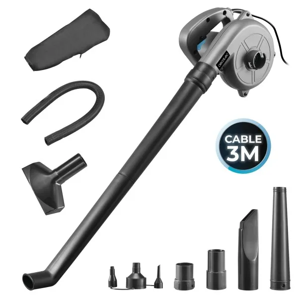 Soffiatore/aspiratore per foglie Cecotec AirForce 720 - 700W - Cavo da 3 m - Accessori inclusi - Multifunzionale - Velocità fino a 190 km/h - Grigio