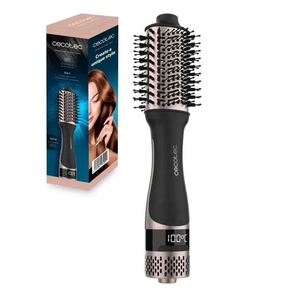 Spazzola lisciante in ceramica Cecotec Bamba CeramicCare Unique Touch - 1200W - Asciuga e modella - Funzione getto d'aria fredda - 3 temperature - 2 velocità - Ergonomica e sicura - Nera