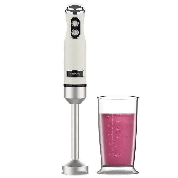 Frullatore a immersione Cecotec Power RetroBeige 1200MAX - Potenza 1200W - Bicchiere da 05L - Velocità regolabile - Lavabile in lavastoviglie - Lame rivestite in titanio - Colore beige