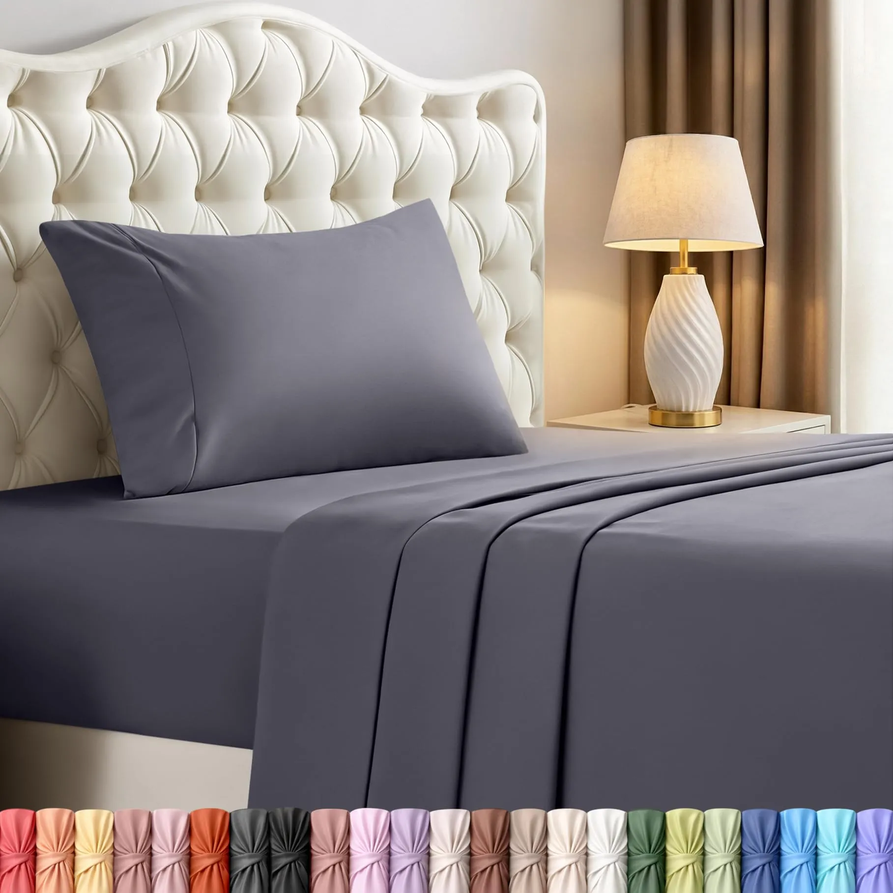 Utopia - Set di biancheria da letto per letto matrimoniale, in morbida microfibra spazzolata, anti-piega, non si restringe, non sbiadisce, facile da pulire (bicolore, grigio)