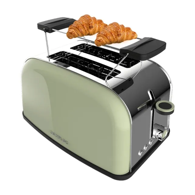 Cecotec Toastin' Time 850 Tostadora de Doble Ranura - 850W - Ranura Ancha - Acero Inoxidable - Autocentrado - Bandeja Recogemigas Extraible - Color Menta