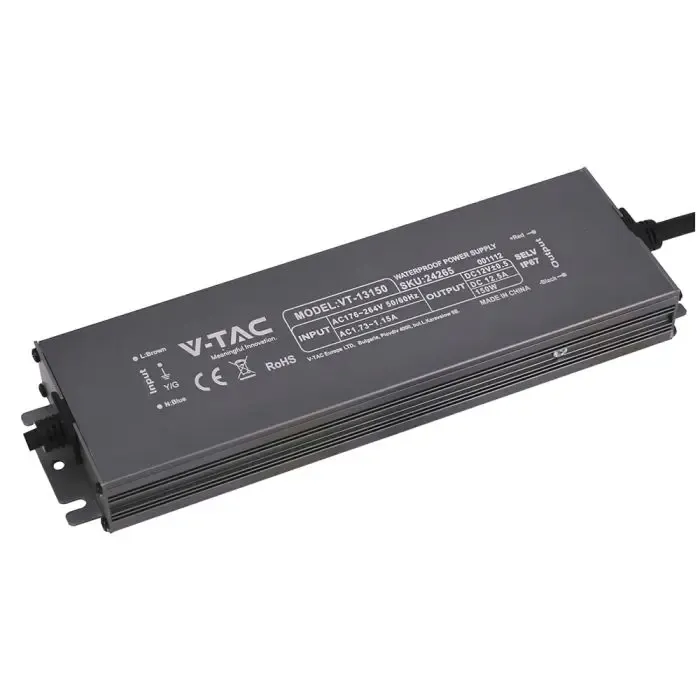 V-TAC Alimentatore LED in Metallo 150W 12V 12.5A con 1 Uscita 224x65x25 mm IP67
