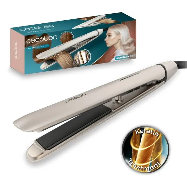 Piastra per capelli Cecotec Lisse 880 HidraProtect - Cavo girevole a 360° da 16 m - Scorrimento ultra fluido - Ioni negativi - Piastre flottanti 3D - Intervallo di temperatura da 160 a 220 °C - Bianca