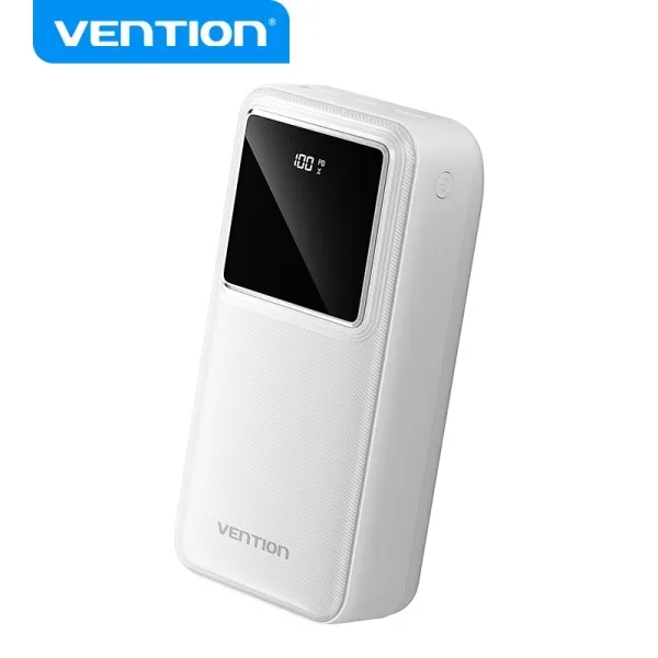 Vention Powerbank 30000mAh - Ricarica rapida 225W - USB-C/USB-A/Micro-USB - Display LED - Leggero e sicuro - Bianco
