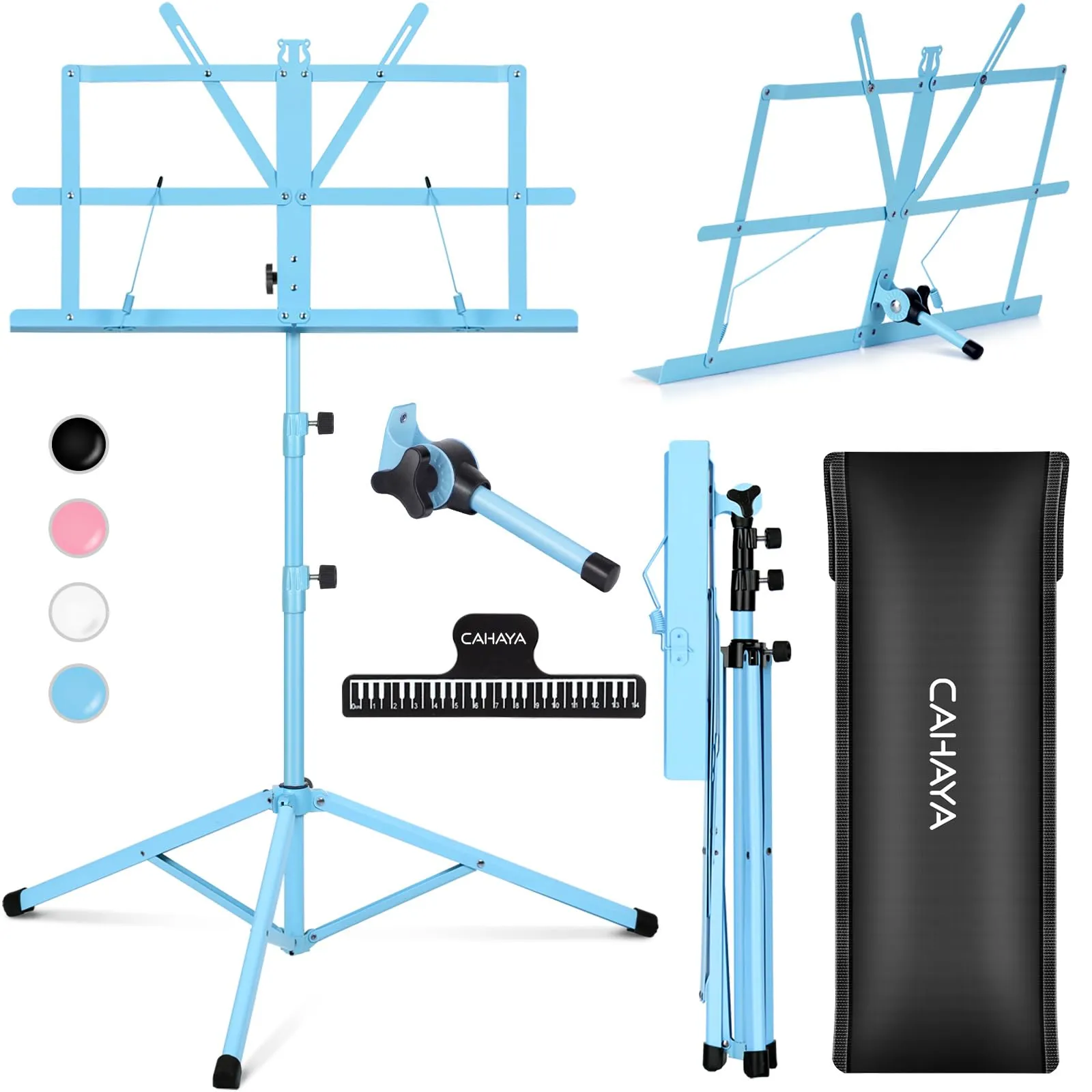 CAHAYA 2-in-1 Leggio Spartiti Musicali & Supporto da Tavolo per Libri Leggio Musicale Pieghevole Altezza Regolabile 70-138cm con Borsa di Trasporto per Spartito Musicale Colore Blu CY0204-3