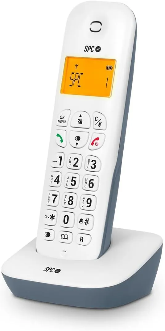 Telefono fisso wireless SPC Air - Schermo retroilluminato 35x22mm - Identificazione chiamante - Connessione rete telefonica - Modalità Mute - 5 Melodie - 2 Colori - Tecnologia Eco - Trasferimento di chiamata - Colore Blu