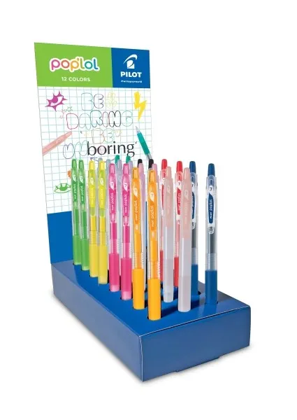 Espositore Pilot Pop Lol con 24 penne a inchiostro gel retrattili - Punta da 07 mm - Tratto da 032 mm - Impugnatura ergonomica - Colori assortiti