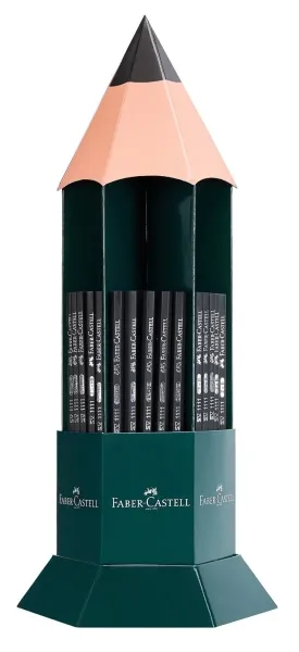 Faber-Castell Castell 1111 Scatola espositiva con 120 matite di grafite - Gradi di durezza assortiti - Mina resistente alla rottura - Corpo con finitura nera