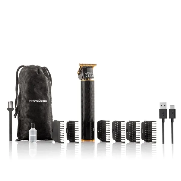 Tagliacapelli professionale ricaricabile Innovagoods Triher - Autonomia della batteria: 3 ore - Pettini assortiti - Impermeabile - Batteria da 1200 mAh - Schermo LCD - Accessori inclusi - Dimensioni: 4x16x3 cm - Nero e oro