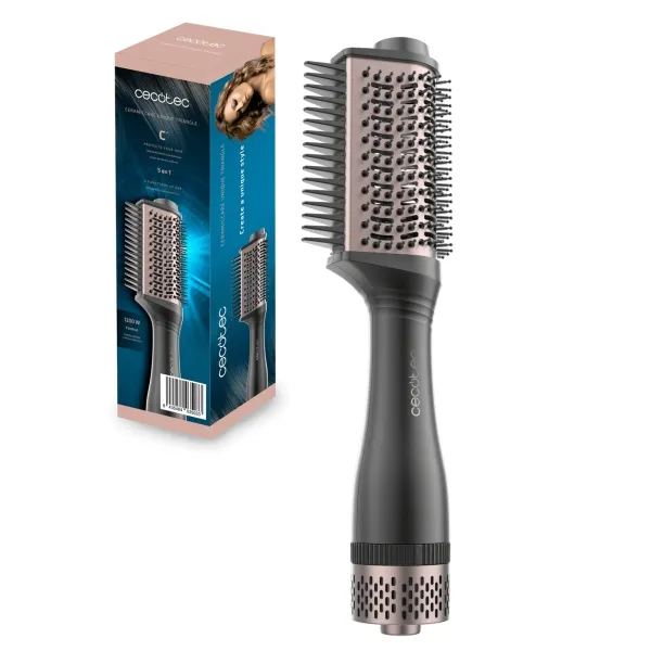 Spazzola lisciante Cecotec Bamba CeramicCare Unique Triangle 5 in 1 - 1200W - Controllo della temperatura - Setole districanti - Funzione volume - Tecnologia ionica - Display digitale - Nera