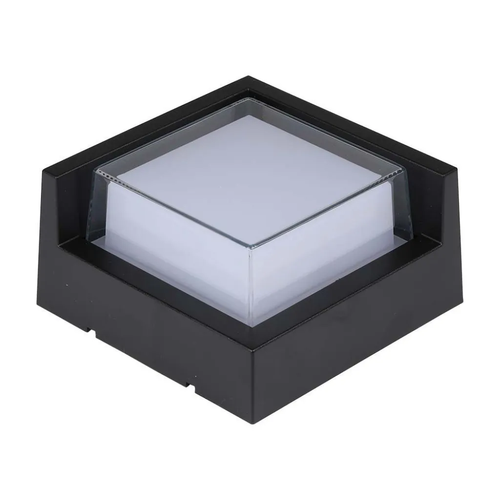 V-TAC Lampada LED da Muro Quadrata 7W con Diffusore Semicoperto Colore Nero 3000K IP65