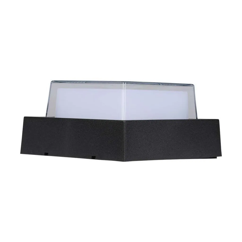 V-TAC Lampada LED da Muro Quadrata con Diffusore Semicoperto 7W Colore Nero 3000K IP65