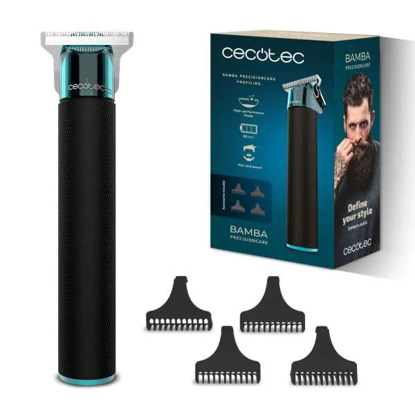 Tagliacapelli cordless Cecotec PrecisionCare Profiling - Lama in acciaio inossidabile - Include 4 pettini guida - Ergonomico - Autonomia della batteria: 90 minuti - Kit di manutenzione incluso - Nero