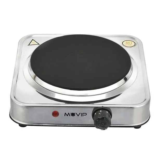 Piano cottura elettrico Muvip MV0644 con 1 bruciatore 1500W - Acciaio inossidabile - 5 livelli di potenza - Termostato con sistema di sicurezza