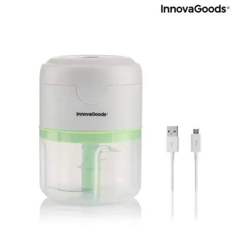 Innovagoods Echoppie Mini Tritatutto Ricaricabile - Potenza 40W - Capacità 250ml - Lame in Acciaio Inox - Batteria 1300mAh - Velocità 30.000rpm - Grigio Verde e Trasparente