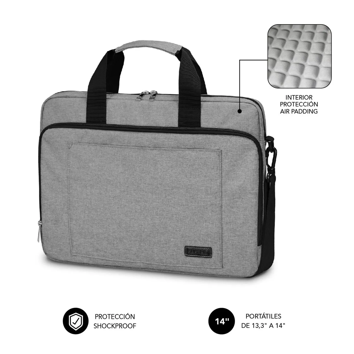 Subblim Maletin para Portatiles de hasta 14 Pulgadas - Proteccion Air Padding - Resistente Poliester Oxford - Repelente de Liquidos - Color Gris