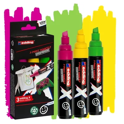 Edding X 6900 Caramel Confezione da 3 pennarelli permanenti multisuperficie con inchiostro opaco - Punta a scalpello con tratto da 2 a 10 mm - Giallo Verde e Magenta