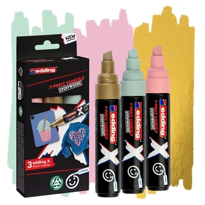 Edding X 6900 Pastel Confezione da 3 pennarelli permanenti multisuperficie con inchiostro coprente - Punta a scalpello con tratto da 2 a 10 mm - Oro Verde menta e Rosa pastello