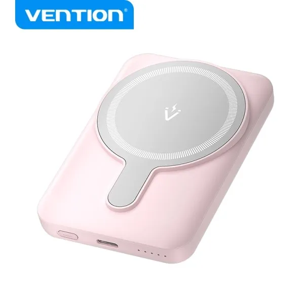 Vention PowerBank 5000mAh Magnetico Wireless - Ricarica Rapida 20W - Doppia USB-C - Display Luminoso - Rosa