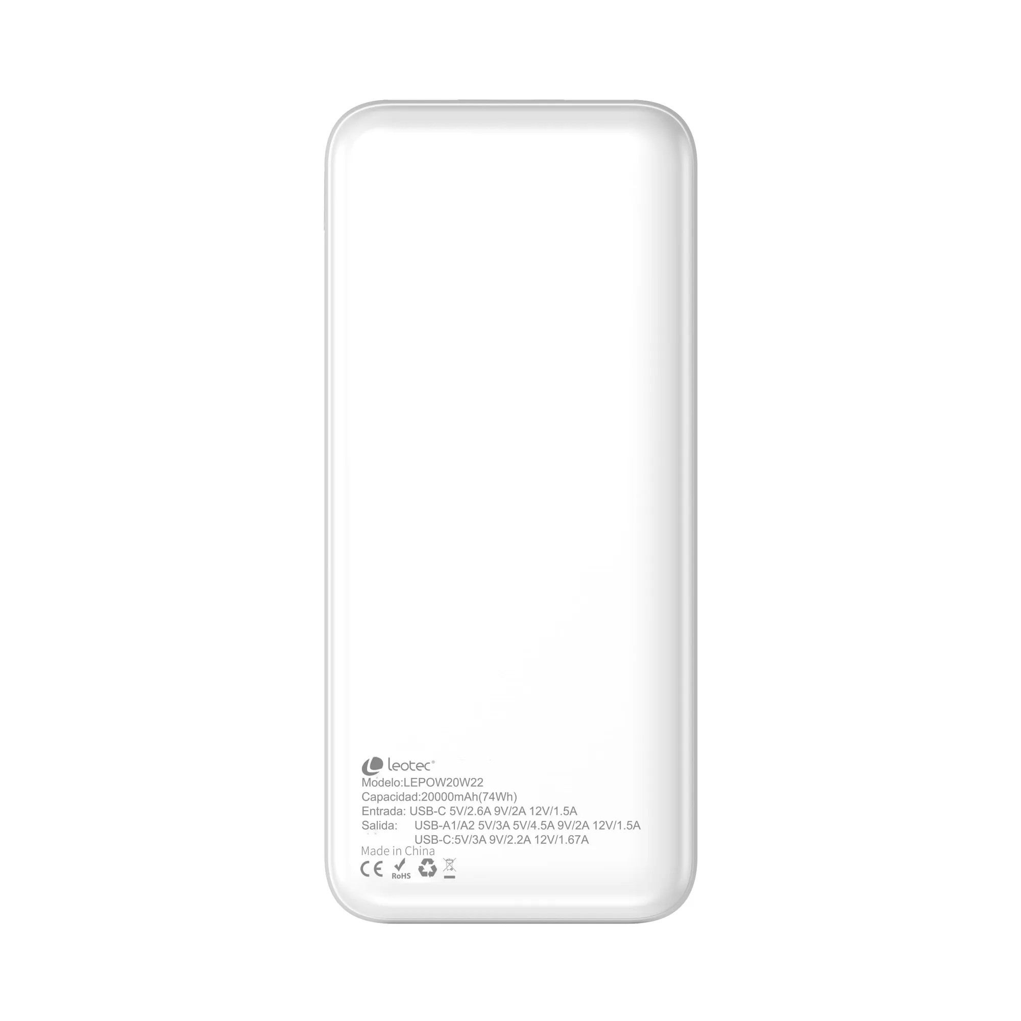 Leotec LEPOW20W22W batteria portatile Polimeri di litio (LiPo) 20000 mAh Bianco