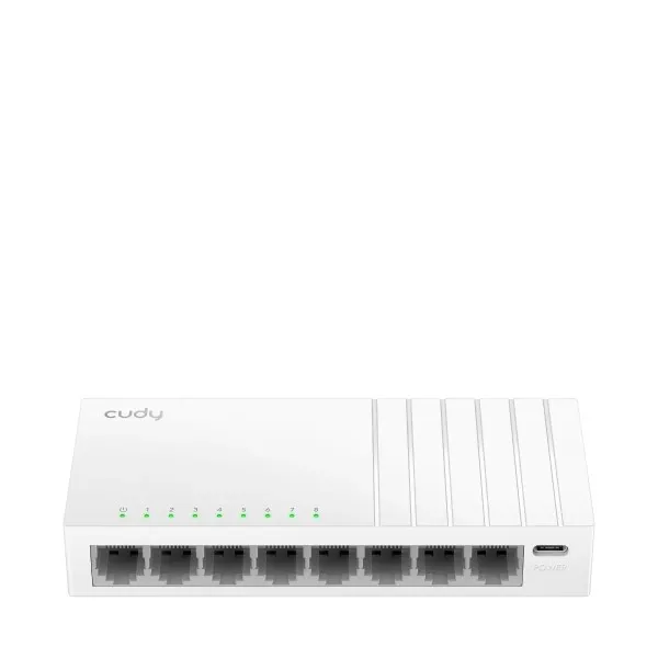 Switch RJ45 a 8 porte Cudy - Alimentazione tramite USB-C - Capacità di switching 16 Gbps - Indicatori LED - 138x615x24 mm - Bianco