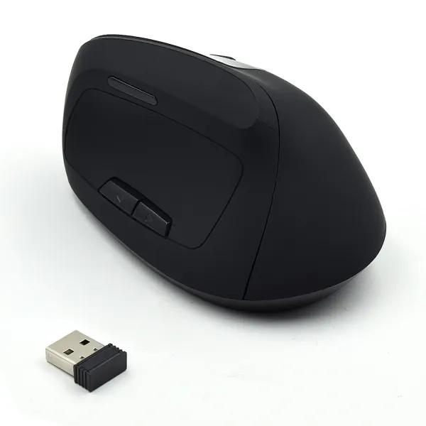 Mouse wireless Ewent 2.4Hz - Mouse verticale ergonomico - DPI selezionabile 800-1200-2400 dpi - Batteria al litio ricaricabile da 400 mAh - Nero