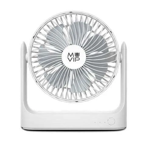 Ventilatore Portatile da Tavolo Muvip 55W Diametro 18cm - 3 Velocità - Angolo Regolabile fino a 360º - Autonomia fino a 15h - Colore Bianco
