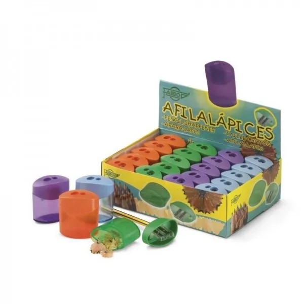 Faibo Display da 20 temperamatite a 2 fori con contenitore - 100% riciclabile - Colori assortiti