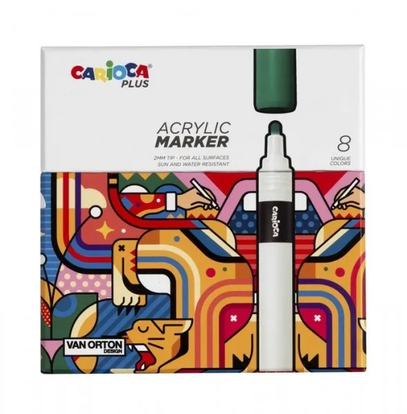 Carioca Plus Confezione da 8 pennarelli acrilici - Punta da 2 mm - Colori assortiti