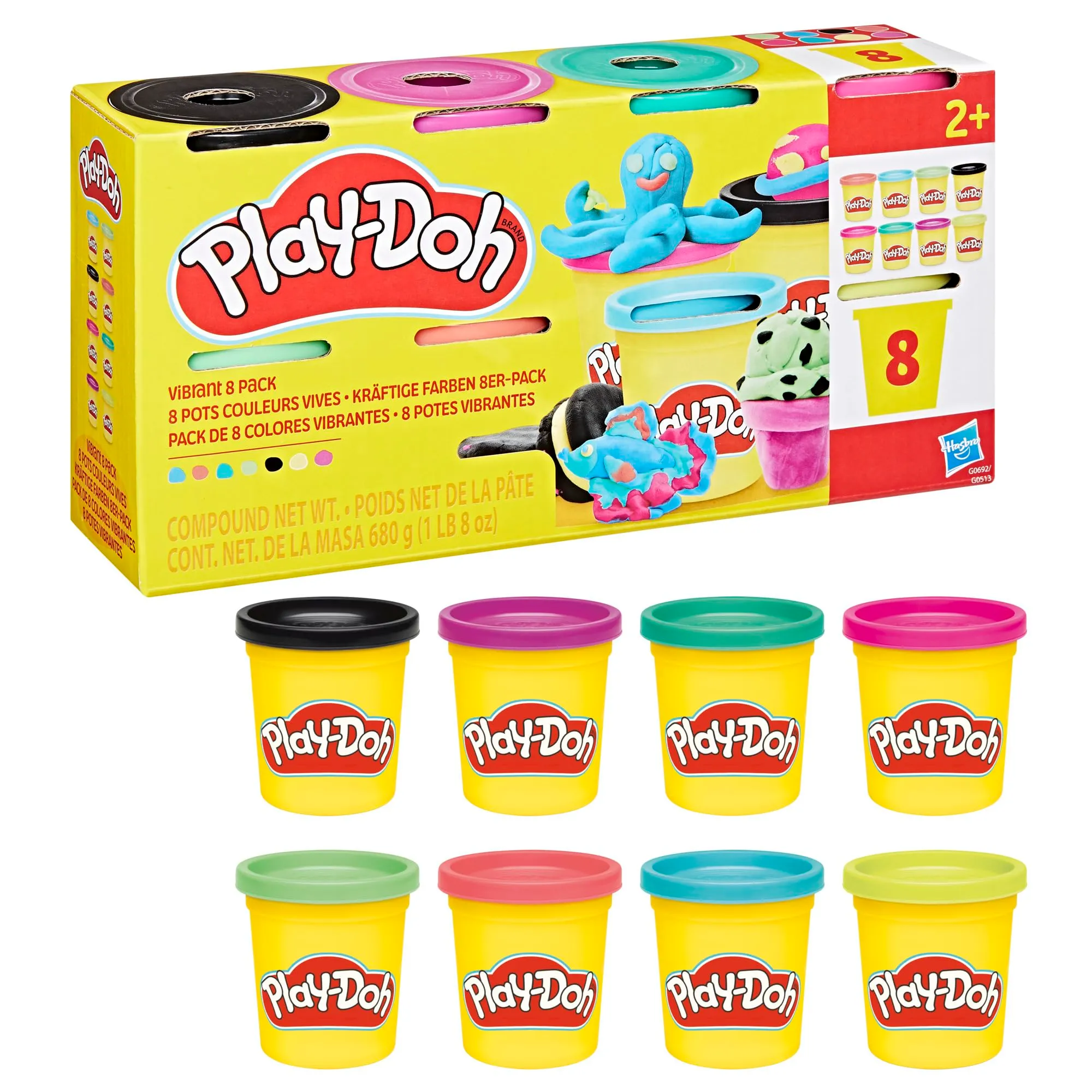Play-Doh 8 Couleurs Vives, Pots de pâte à Modeler de 85 g