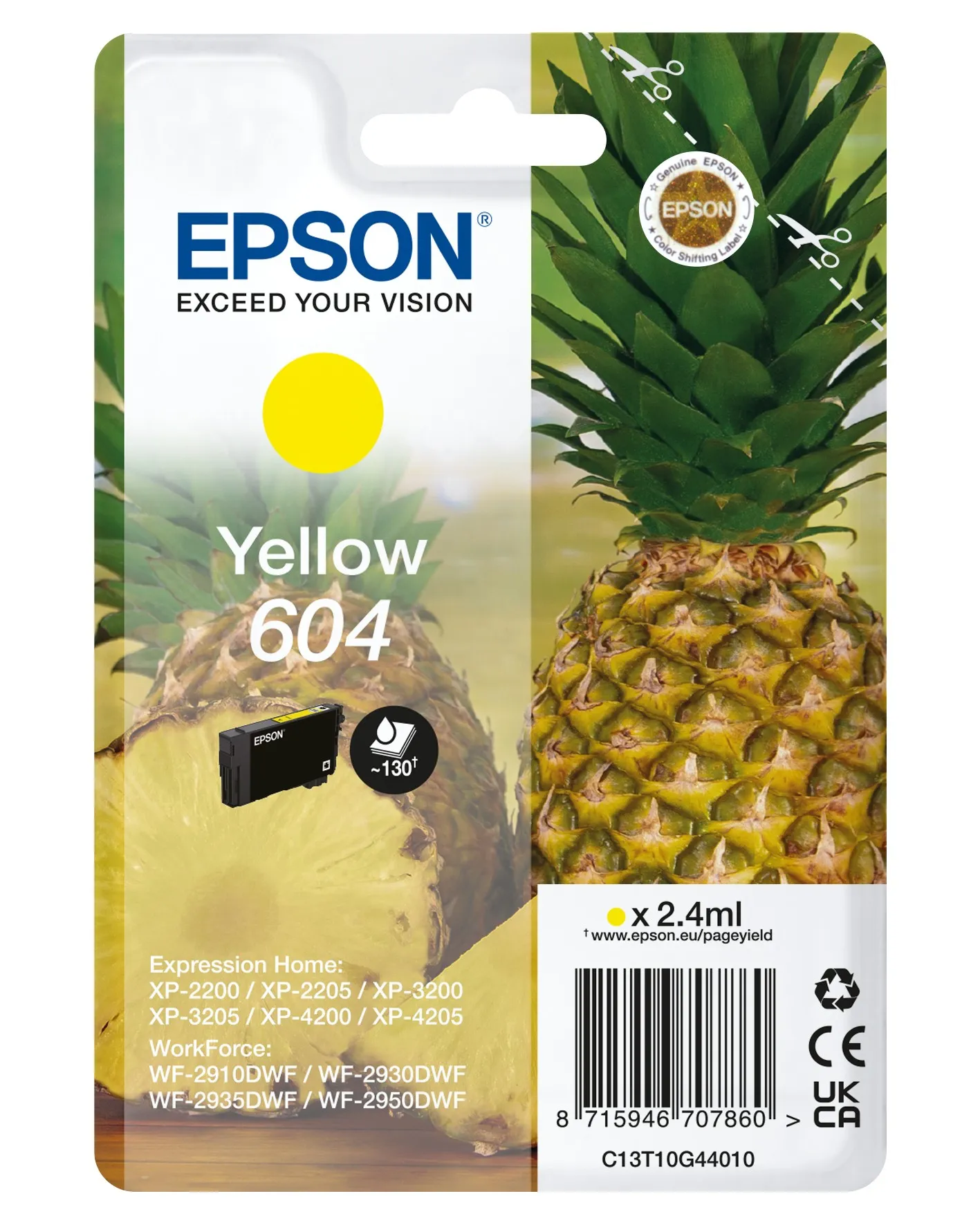 ORIGINALE Epson Cartuccia d'inchiostro giallo C13T10G44010 604 130 pagine 24ml