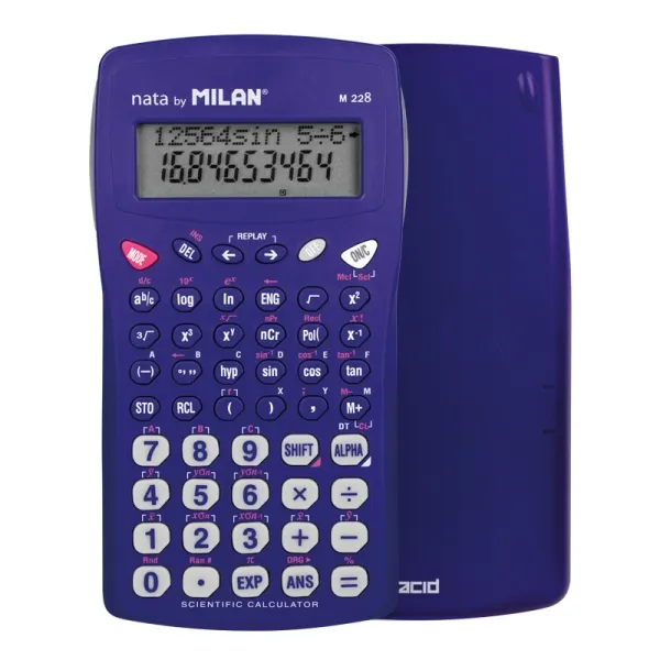 Calcolatrice scientifica Milan Nata M228 Acid 10+2 cifre - Display a 2 righe - 228 funzioni integrate - Custodia protettiva - Blu