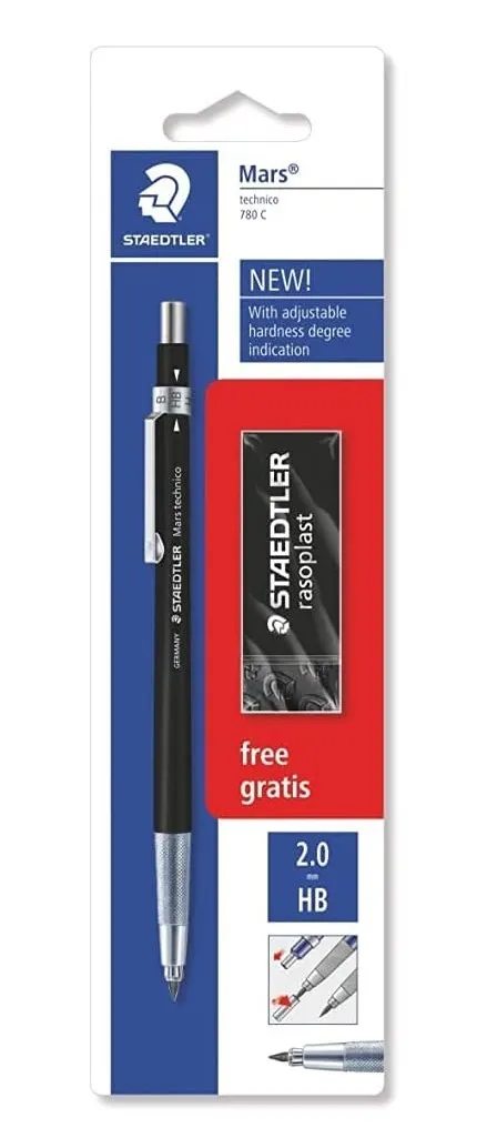 Staedtler Mars Technico 780 C Confezione da 1 Portamine Tecnico 2mm + 1 Gomma Rasoplast