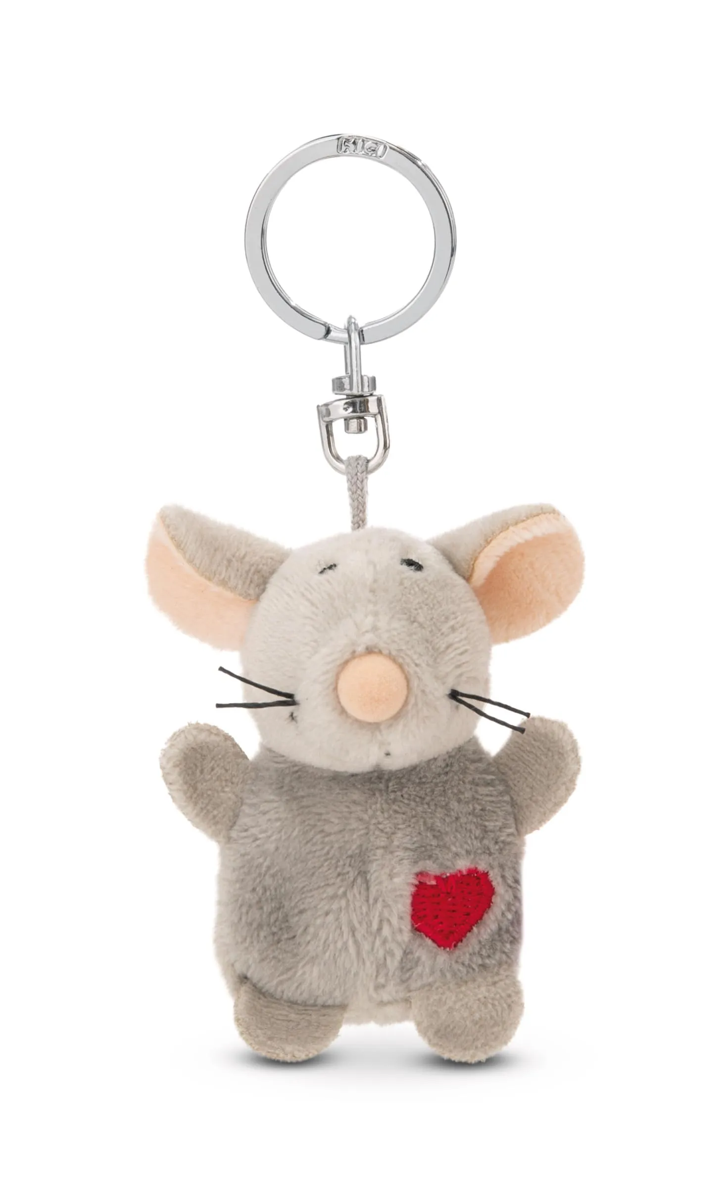 Portachiavi topo con cuore 5cm - grigio - Un compagno fedele per zaino o borsa, portachiavi per tutte le età | 62075